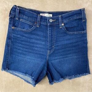 Dark Blue High Rise Denim Shorts